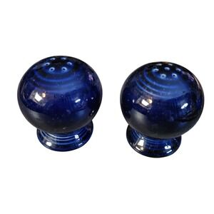 Fiesta Cobalt Blue Salt and Pepper Shakers Set Concentric Rings Ceramic Vintage